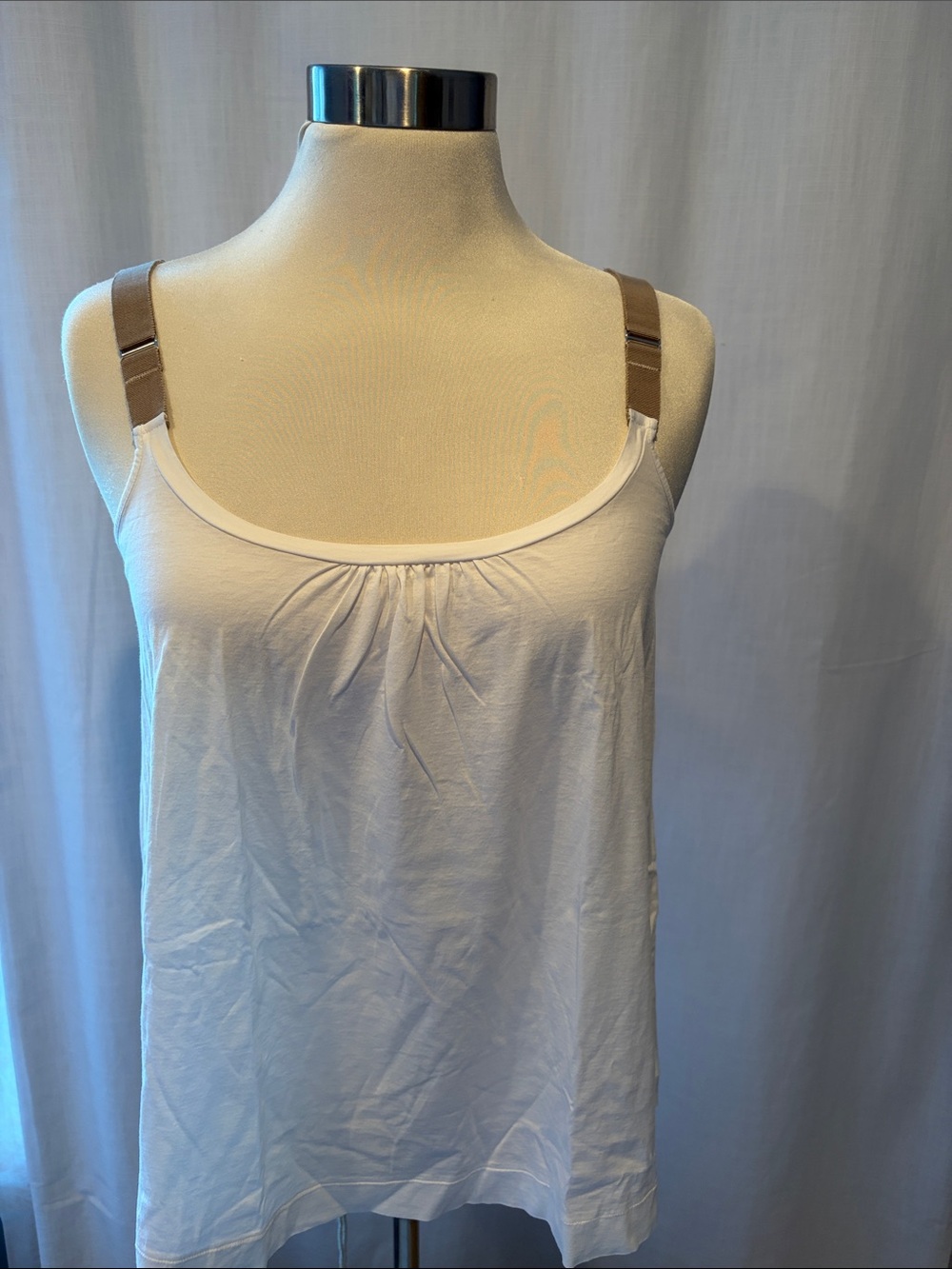 Hanro Cream Tank Top with Brown Straps